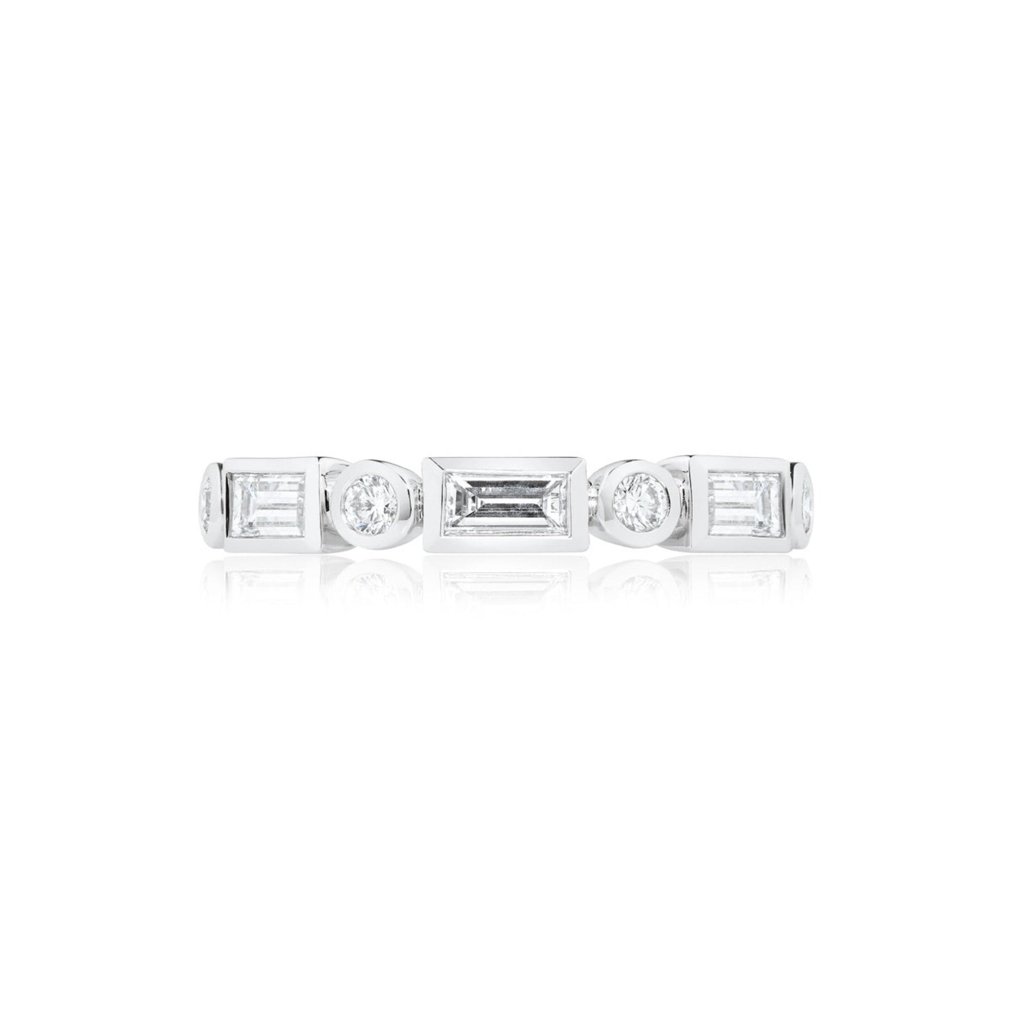 Baguette & Round Brilliant Bezel Diamond Ring | 18ct White Gold